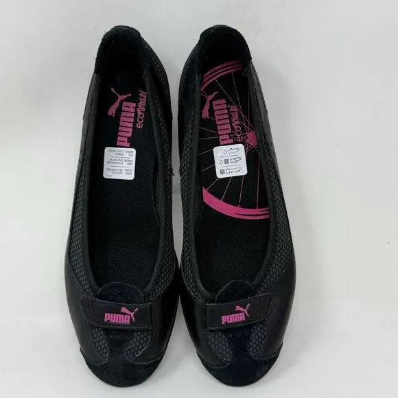 Puma Archive Ballet Flats Womens 6 Black Pink Leather Casual Slip On Shoes Y2K