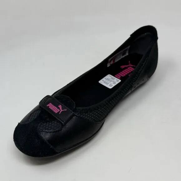 Puma Archive Ballet Flats Womens 6 Black Pink Leather Casual Slip On Shoes Y2K