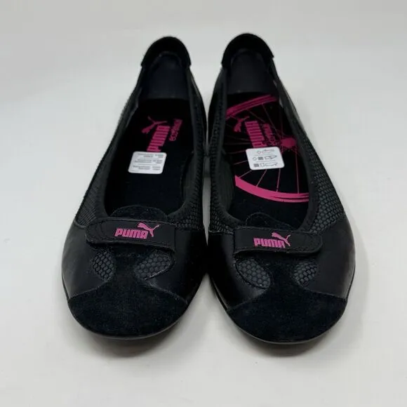 Puma Archive Ballet Flats Womens 6 Black Pink Leather Casual Slip On Shoes Y2K