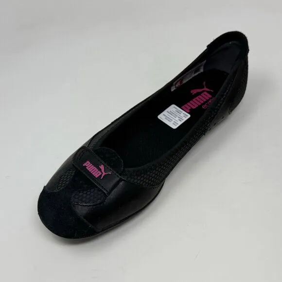 Puma Archive Ballet Flats Womens 6 Black Pink Leather Casual Slip On Shoes Y2K