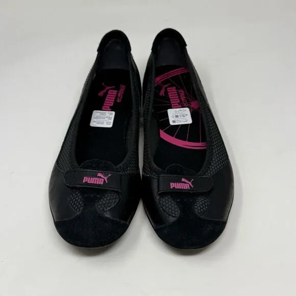 Puma Archive Ballet Flats Womens 6 Black Pink Leather Casual Slip On Shoes Y2K