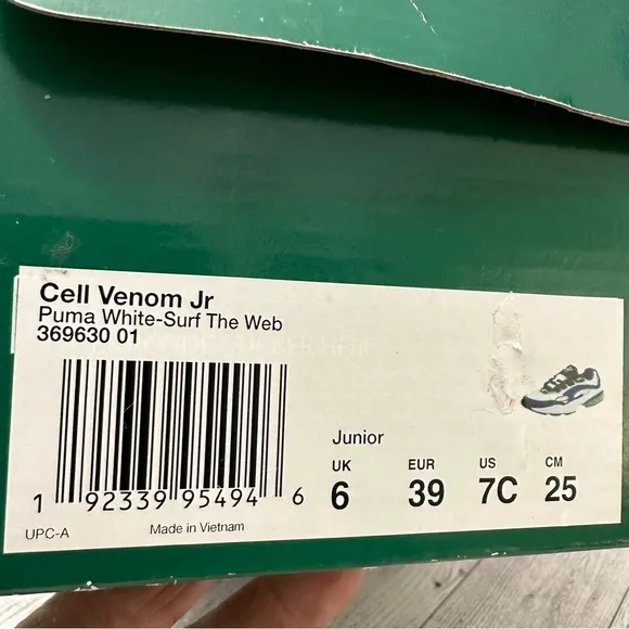 Puma Cell Venom Shoes White Blue Sneakers 369630-01 Youth Size 7 C