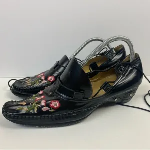 Qige Italian Leather Black Pink Floral Shoes Ankle Wrap Laces Comfort 41 9.5-10