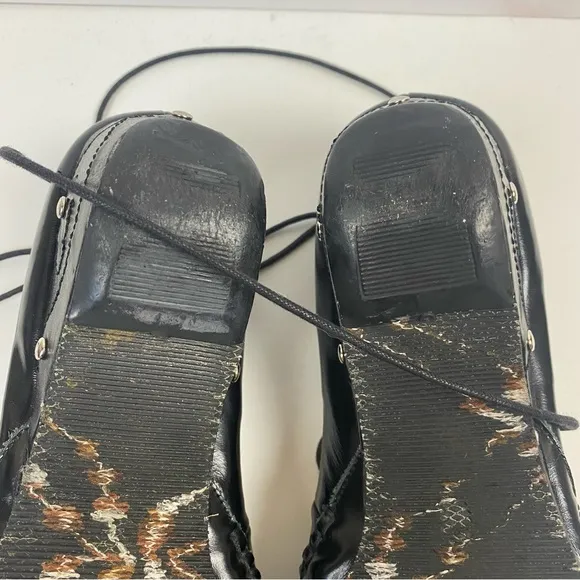 Qige Italian Leather Black Pink Floral Shoes Ankle Wrap Laces Comfort 41 9.5-10
