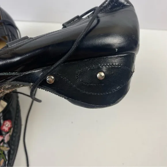 Qige Italian Leather Black Pink Floral Shoes Ankle Wrap Laces Comfort 41 9.5-10