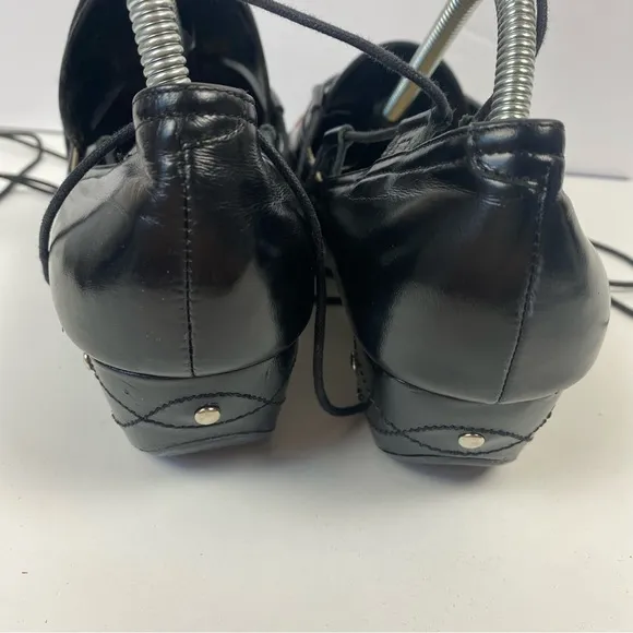 Qige Italian Leather Black Pink Floral Shoes Ankle Wrap Laces Comfort 41 9.5-10