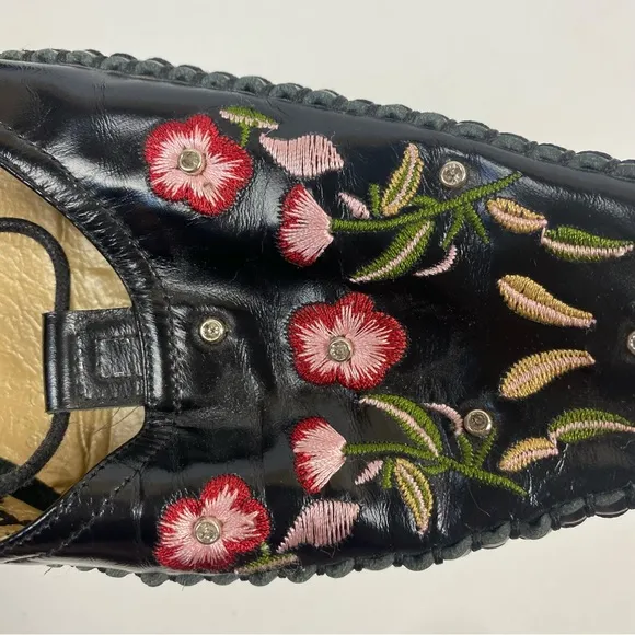 Qige Italian Leather Black Pink Floral Shoes Ankle Wrap Laces Comfort 41 9.5-10