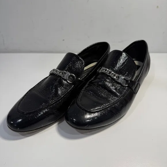 Rag &amp; Bone Cooper Loafers Shoes Black Patent Leather Chain Womens EU 38 US 7.5
