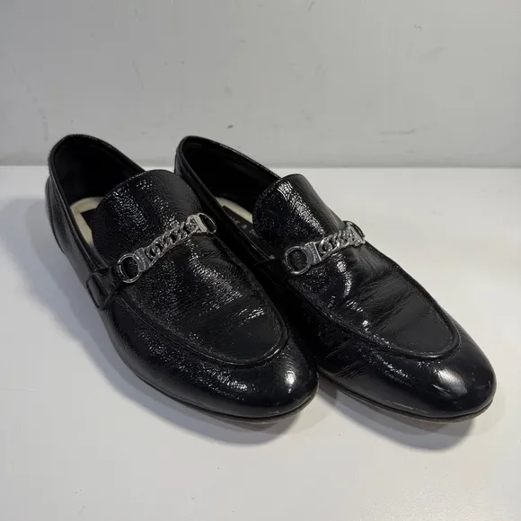 Rag &amp; Bone Cooper Loafers Shoes Black Patent Leather Chain Womens EU 38 US 7.5