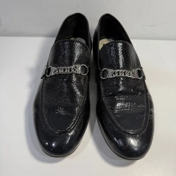 Rag &amp; Bone Cooper Loafers Shoes Black Patent Leather Chain Womens EU 38 US 7.5