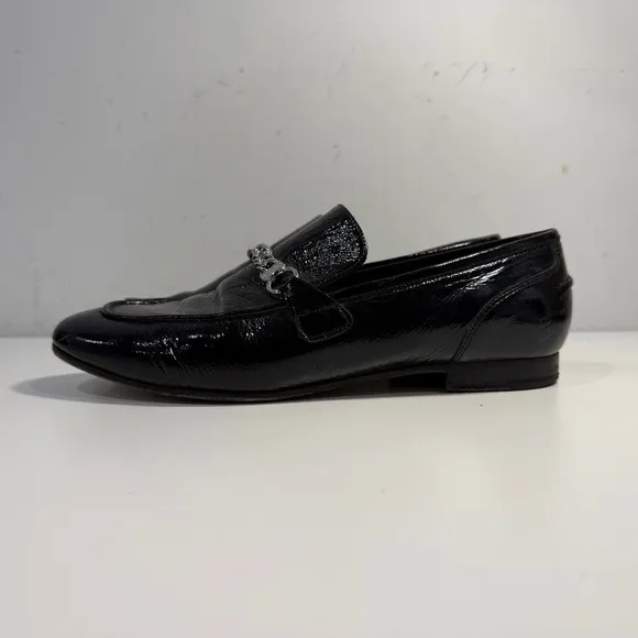 Rag &amp; Bone Cooper Loafers Shoes Black Patent Leather Chain Womens EU 38 US 7.5