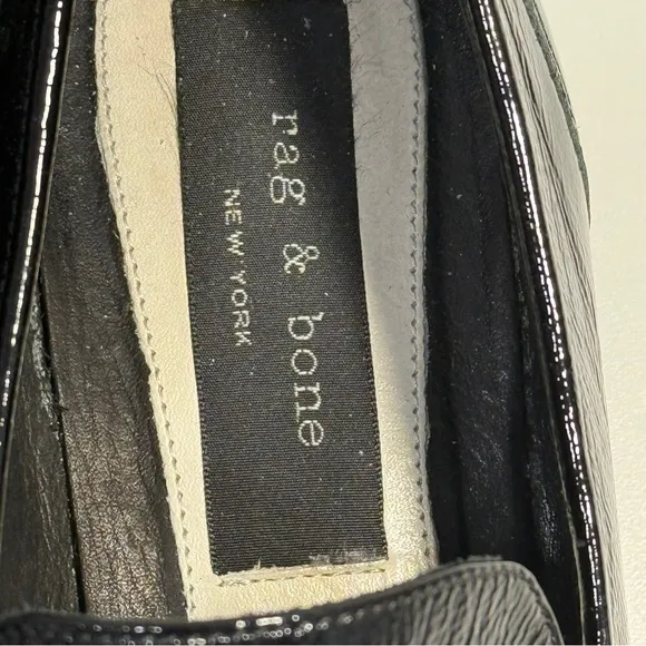 Rag &amp; Bone Cooper Loafers Shoes Black Patent Leather Chain Womens EU 38 US 7.5