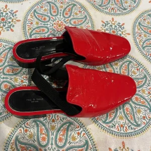 RAG &amp; BONE LADIES RED PARENT BLACK SLING BACK SHOES-9