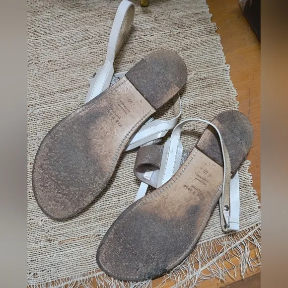 RAG &amp; BONE Sigrid T-Strap Thong Sandal in Metallic Silver/White