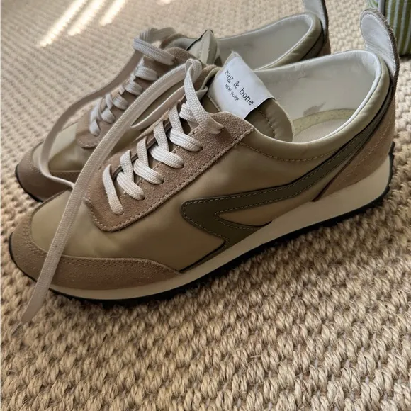 Rag &amp; Bone Women’s Retro Runner Beige and Olive Sneakers
