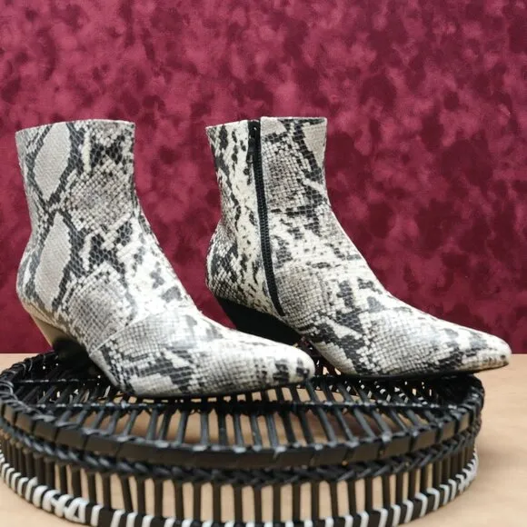 Rag&amp;Bone Women Spire Snake Print Leather Zip Western Ankle Boots sz 6US EUR36