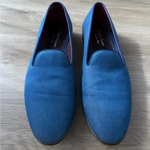 RALPH LAUREN PURPLE LABEL ALONZO Blue Textile Loafers 10 Slippers Loafers
