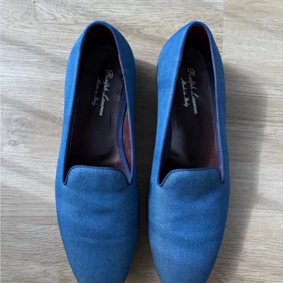 RALPH LAUREN PURPLE LABEL ALONZO Blue Textile Loafers 10 Slippers Loafers
