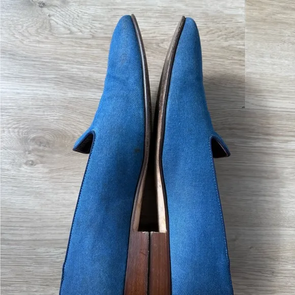 RALPH LAUREN PURPLE LABEL ALONZO Blue Textile Loafers 10 Slippers Loafers