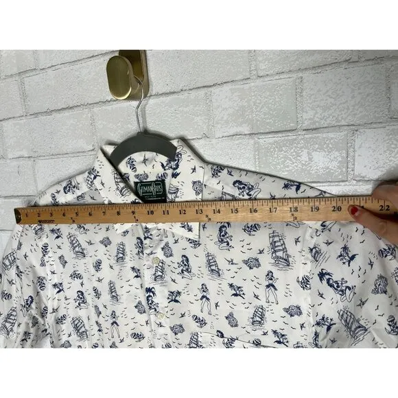 RARE! Gitman Bros Vintage L GOOD LUCK Short Sleeve Button Down HULA Shirt White