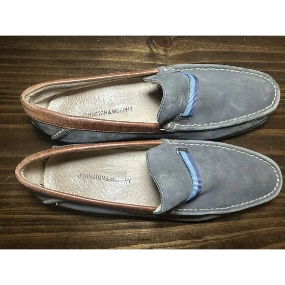 *RARE* Johnston &amp; Murphy Gray Tan Blue Slip On Preppy Loafers Men's SIZE 8M