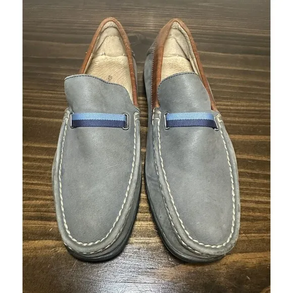 *RARE* Johnston &amp; Murphy Gray Tan Blue Slip On Preppy Loafers Men's SIZE 8M