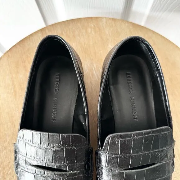 Rebecca Minkoff Pacey Croc Embossed Leahter Pointed Menswear Loafers Shoes 5.5
