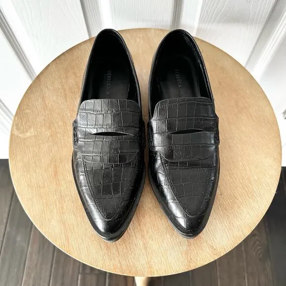 Rebecca Minkoff Pacey Croc Embossed Leahter Pointed Menswear Loafers Shoes 5.5