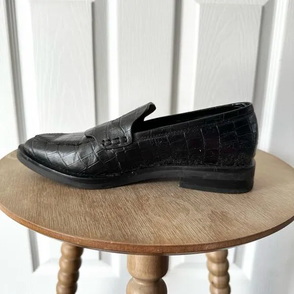 Rebecca Minkoff Pacey Croc Embossed Leahter Pointed Menswear Loafers Shoes 5.5