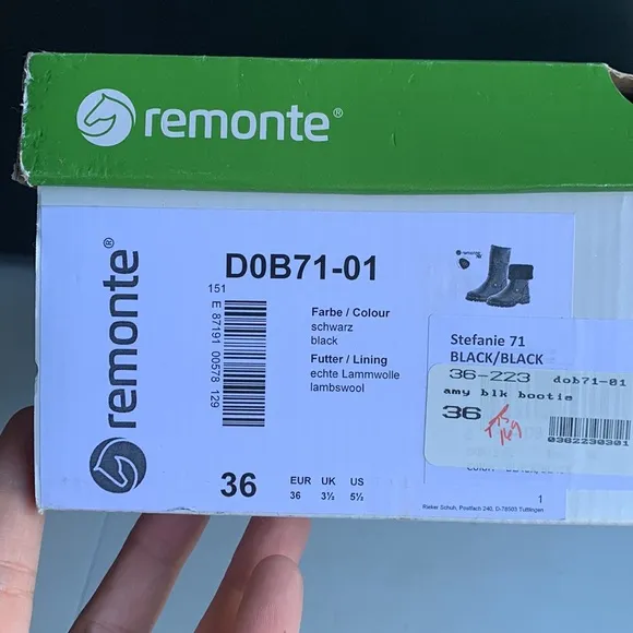 Remonte NWB Women's Waterproof Side-Zipped‎ Ankle Boots, Black, Size 36EU/5.5US