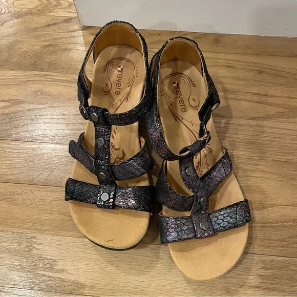 Revere Comfort Shoes Nassau T Strap Wedge Sandal