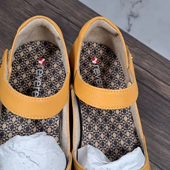 Revere Osaka Mustard French Laser Leather Mary Jane Womens Size 6 M Shoes (NIB)