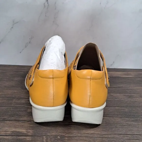 Revere Osaka Mustard French Laser Leather Mary Jane Womens Size 6 M Shoes (NIB)