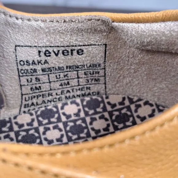 Revere Osaka Mustard French Laser Leather Mary Jane Womens Size 6 M Shoes (NIB)
