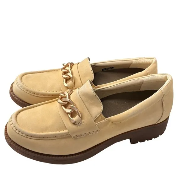 Revitalign Laurel Chunky Orthotic Loafer Biege Leather Chain Detail Size 11 NEW!