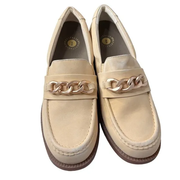Revitalign Laurel Chunky Orthotic Loafer Biege Leather Chain Detail Size 11 NEW!