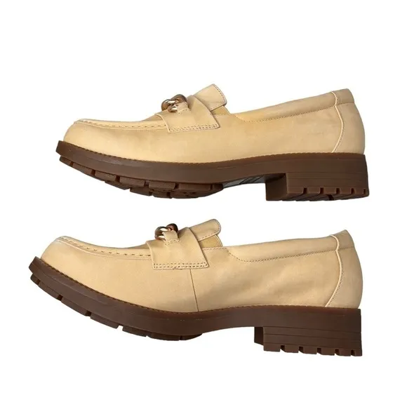 Revitalign Laurel Chunky Orthotic Loafer Biege Leather Chain Detail Size 11 NEW!