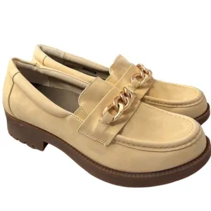 Revitalign Laurel Chunky Orthotic Loafer Biege Leather Chain Detail Size 11 NEW!