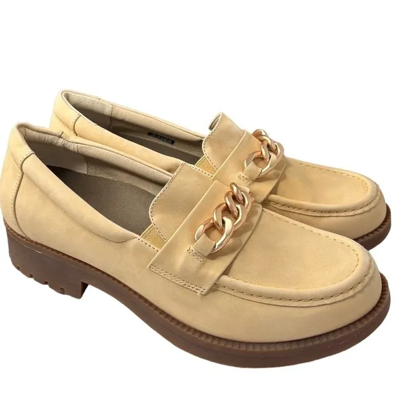 Revitalign Laurel Chunky Orthotic Loafer Biege Leather Chain Detail Size 11 NEW!