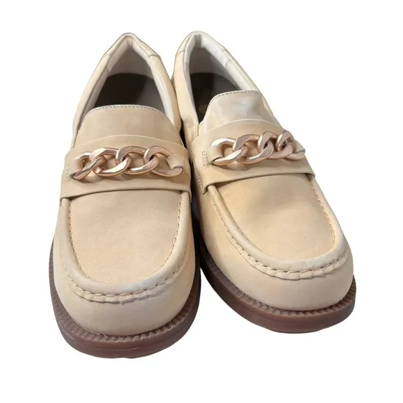 Revitalign Laurel Chunky Orthotic Loafer Biege Leather Chain Detail Size 11 NEW!