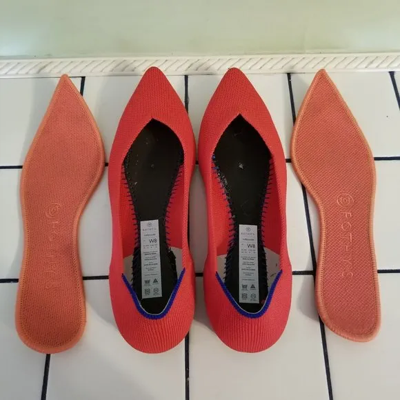 Rothys 8 Flame Red THE POINT Flats Shoes Washable Knit Slip On Loafers