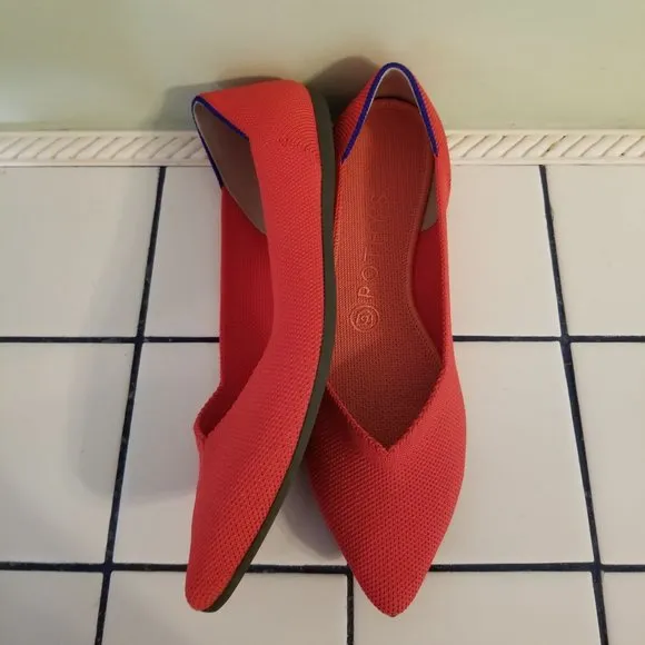 Rothys 8 Flame Red THE POINT Flats Shoes Washable Knit Slip On Loafers