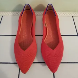 Rothys 8 Flame Red THE POINT Flats Shoes Washable Knit Slip On Loafers