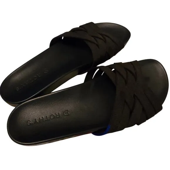 Rothy's Black Textile Multi Cross Strap Slides Flat Sandals Shoes Women’s 8.5