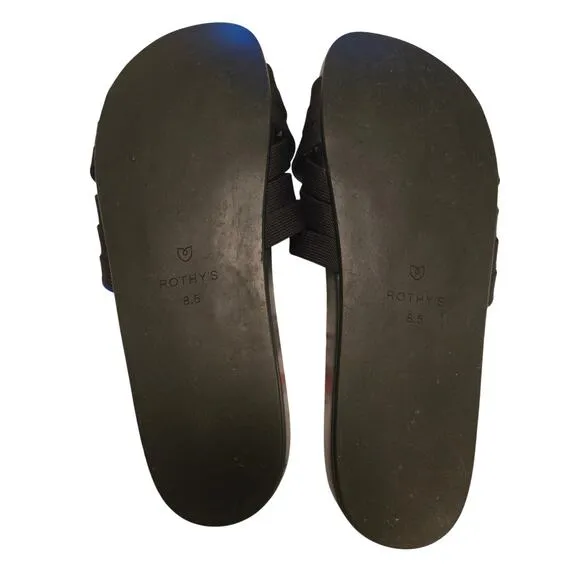 Rothy's Black Textile Multi Cross Strap Slides Flat Sandals Shoes Women’s 8.5