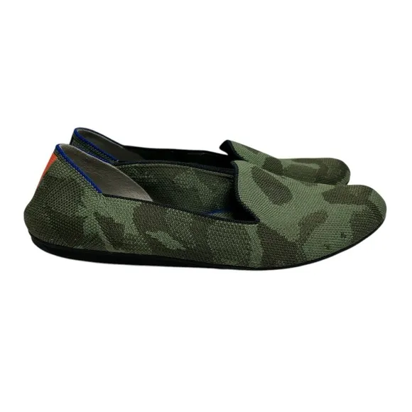 Rothy’s The Flat Olive Green Camo Round Toe Loafers Shoes Women’s Size 8.5 US