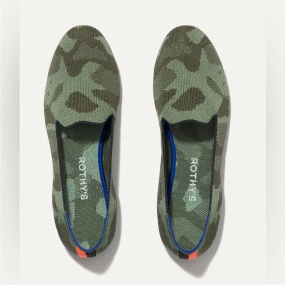 Rothy’s The Flat Olive Green Camo Round Toe Loafers Shoes Women’s Size 8.5 US