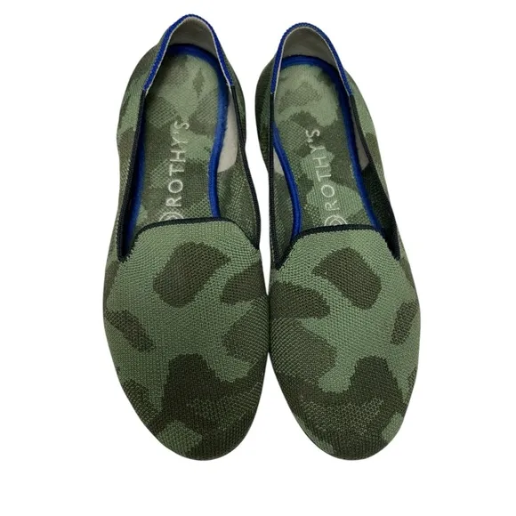 Rothy’s The Flat Olive Green Camo Round Toe Loafers Shoes Women’s Size 8.5 US