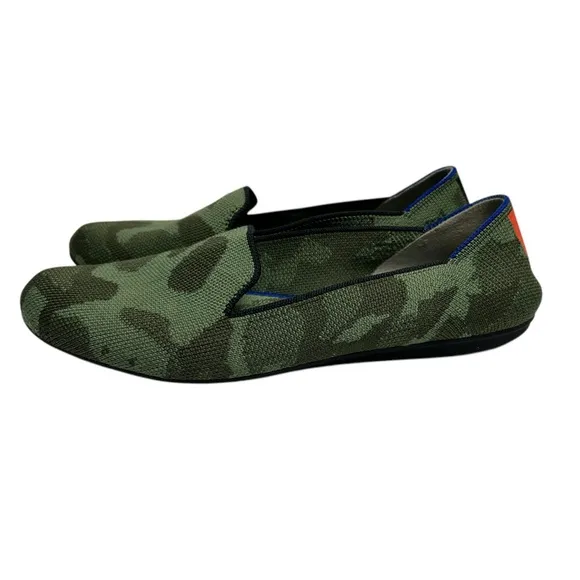 Rothy’s The Flat Olive Green Camo Round Toe Loafers Shoes Women’s Size 8.5 US