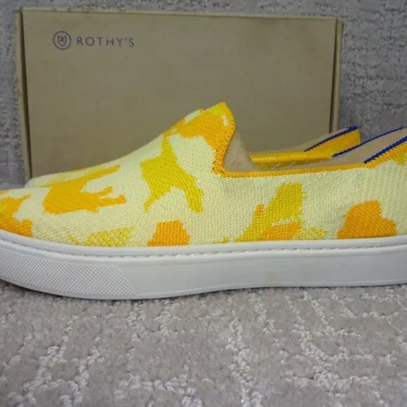 Rothys The Kids Sneaker Yellow Puppy Camo Slip On Shoes Kids Size 1-12-13